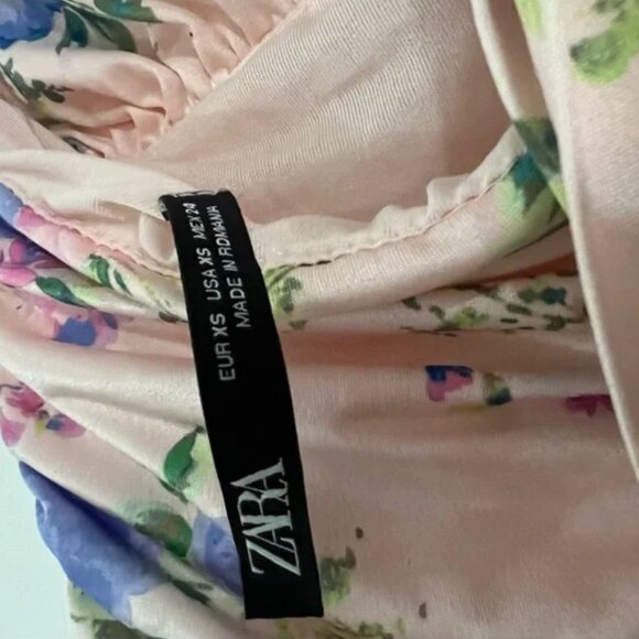 Zara pastel pink floral flower ruched halter top bodycon mini dress Sz XS - Picture 6 of 7